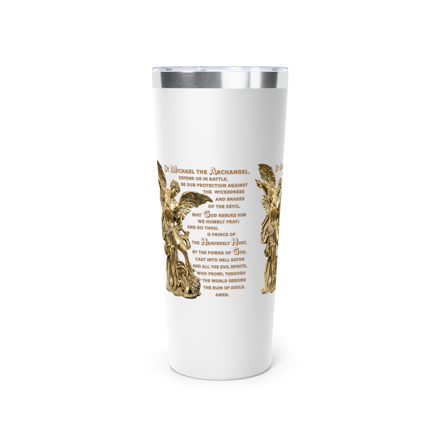 St Michael Archangel with Prayer Copper Vacuum Insulated Tumbler, 22oz