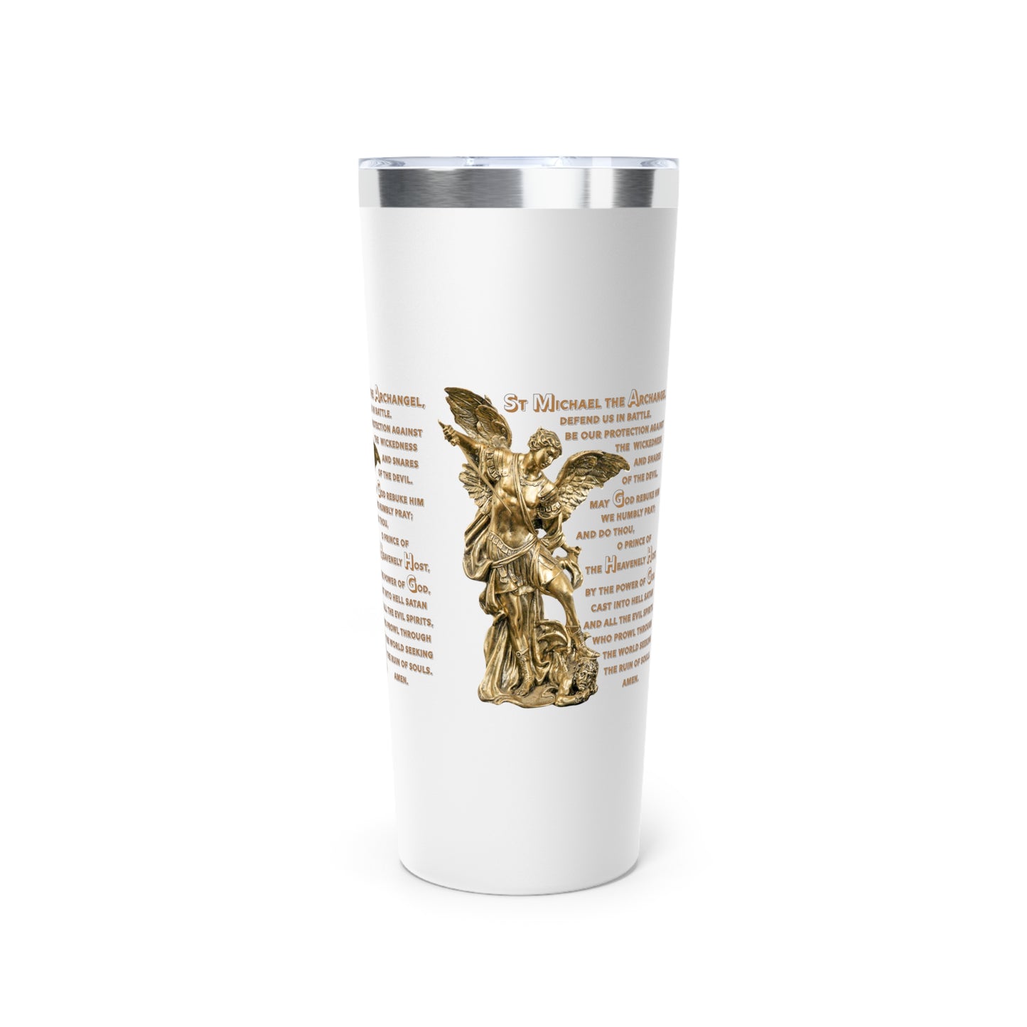 St Michael Archangel with Prayer Copper Vacuum Insulated Tumbler, 22oz