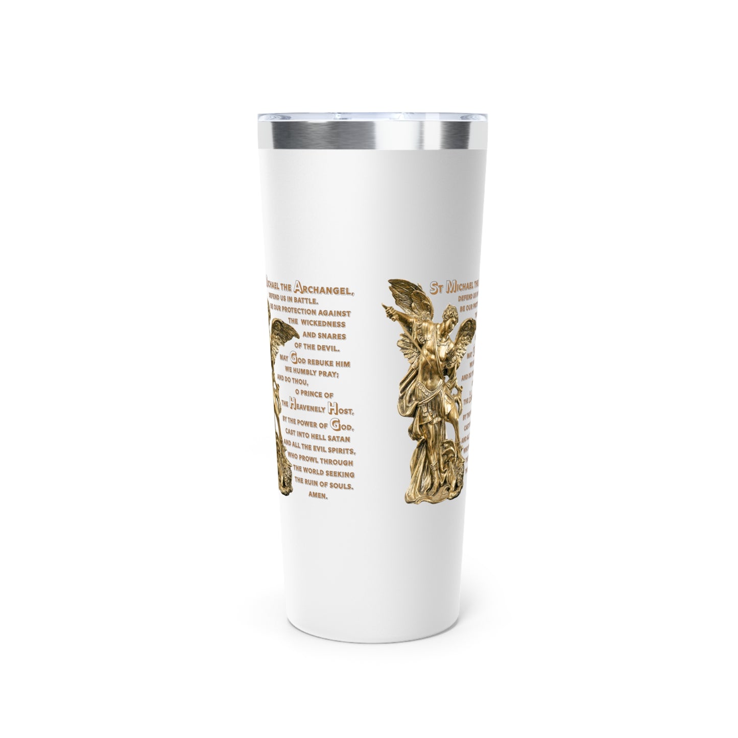 St Michael Archangel with Prayer Copper Vacuum Insulated Tumbler, 22oz