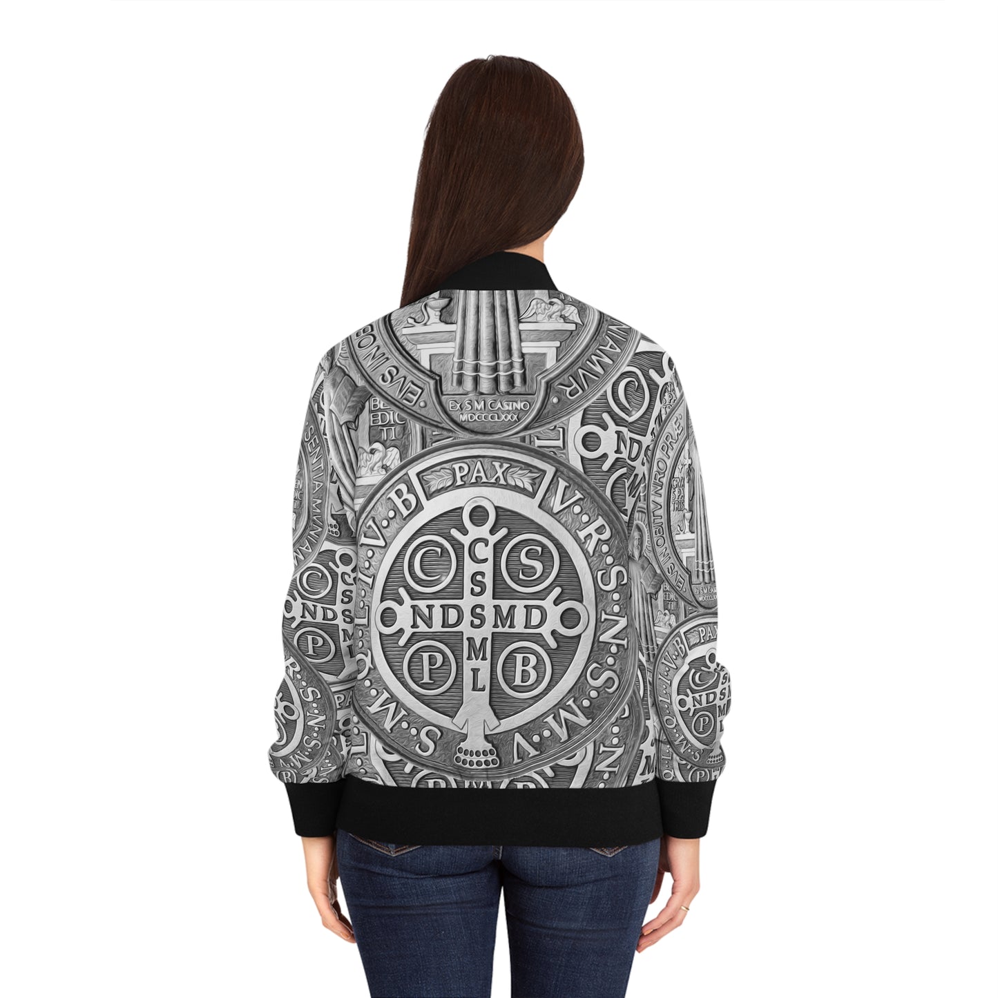 St Benedict Medal Women's Bomber Jacket (AOP)