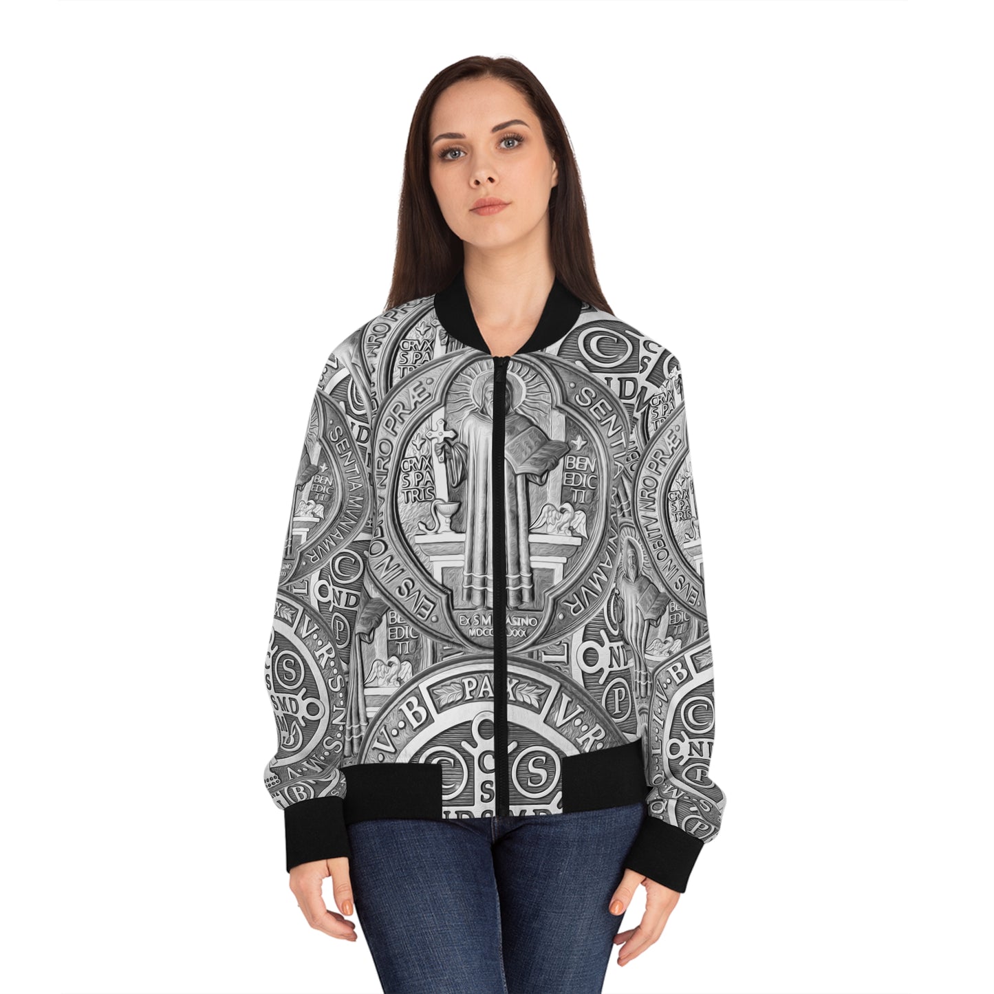 St Benedict Medal Women's Bomber Jacket (AOP)