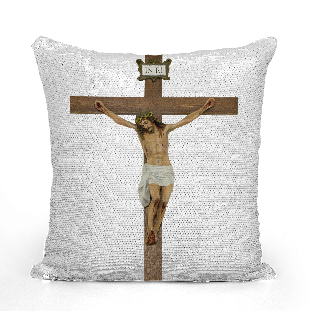 Jesus Crucified Sequin Cushion Cover