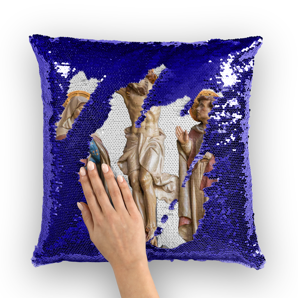 Crucifixion Scene Sequin Cushion Cover
