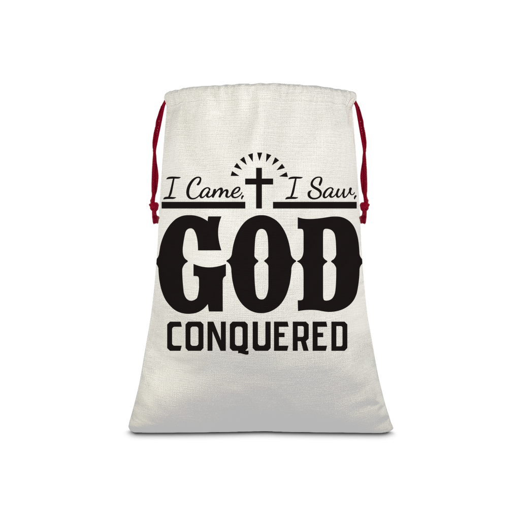 I came, I saw, God Conquered Linen Drawstring Sack