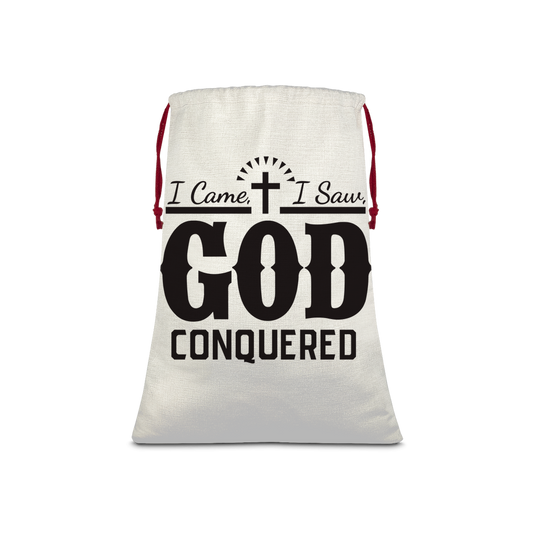 I came, I saw, God Conquered Linen Drawstring Sack
