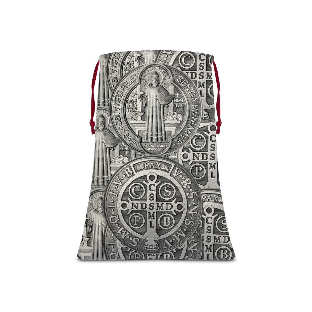 St Benedict Medal Linen Drawstring Sack