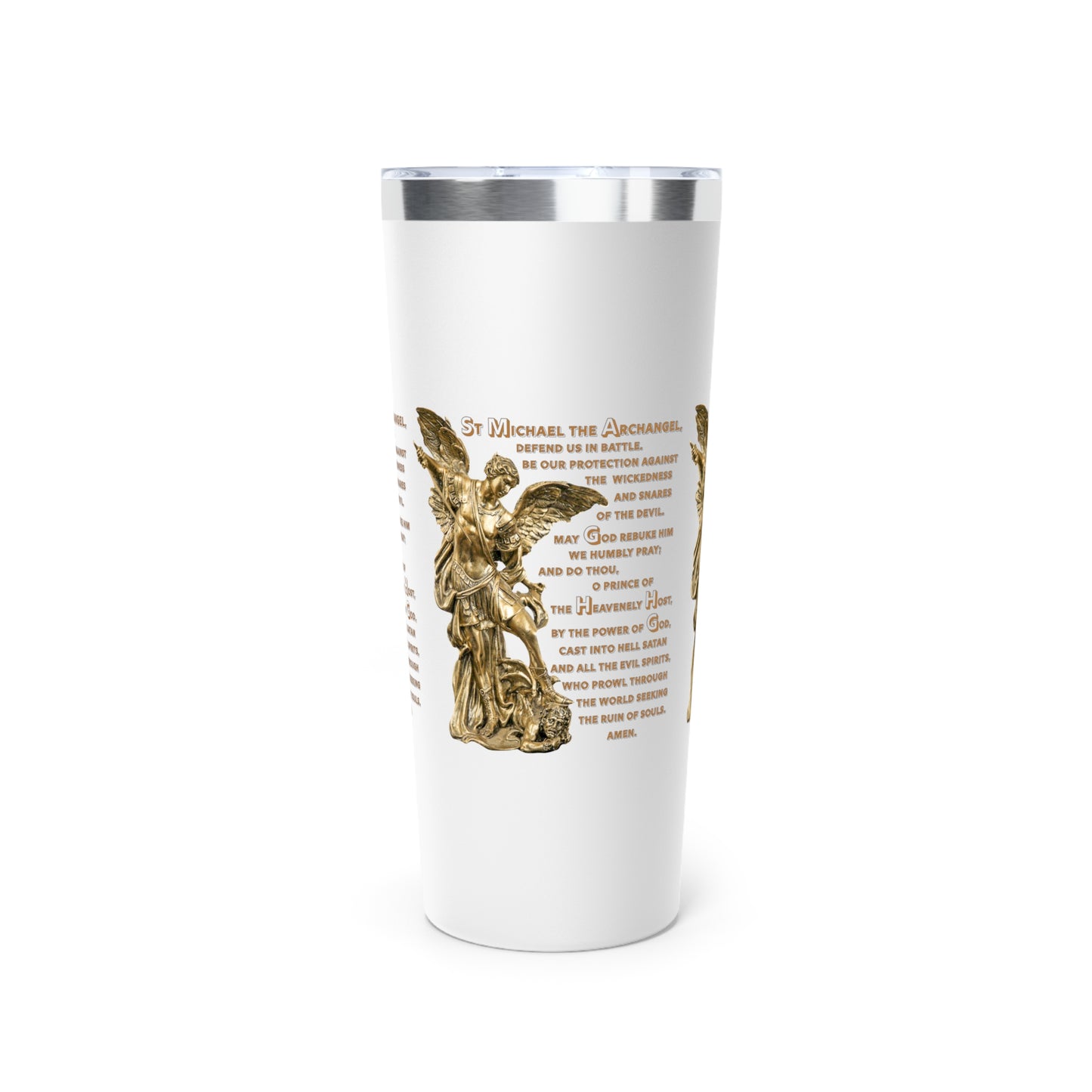 St Michael Archangel with Prayer Copper Vacuum Insulated Tumbler, 22oz