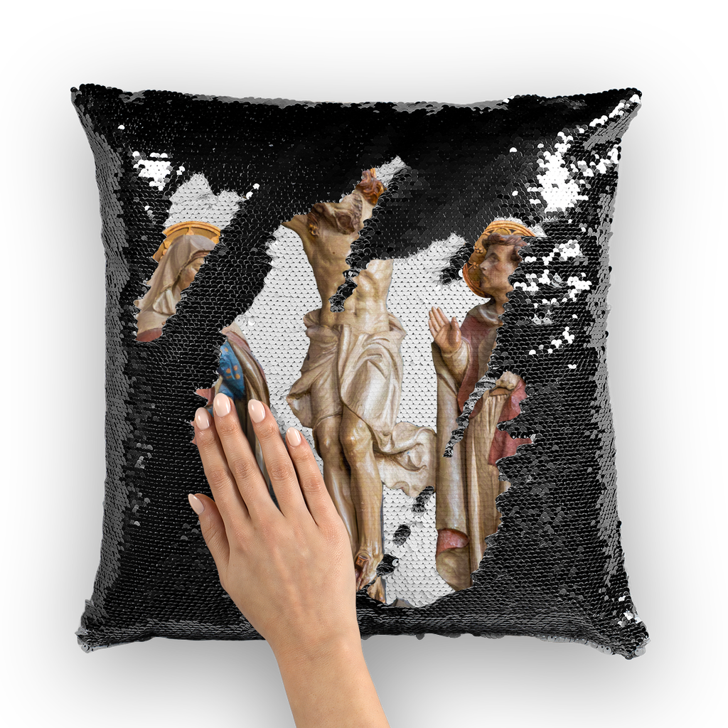 Crucifixion Scene Sequin Cushion Cover