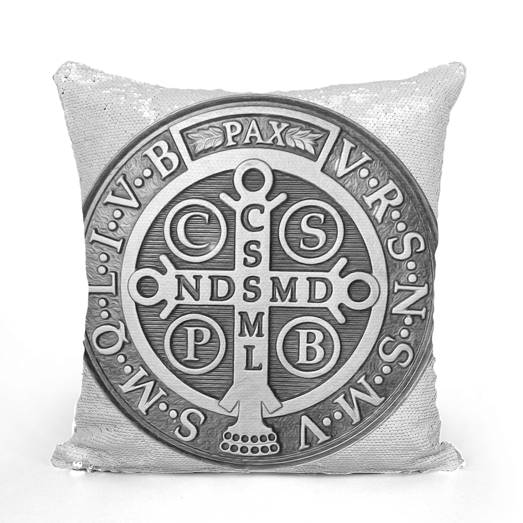 St Benedict Medal Sequin Cushion Cover