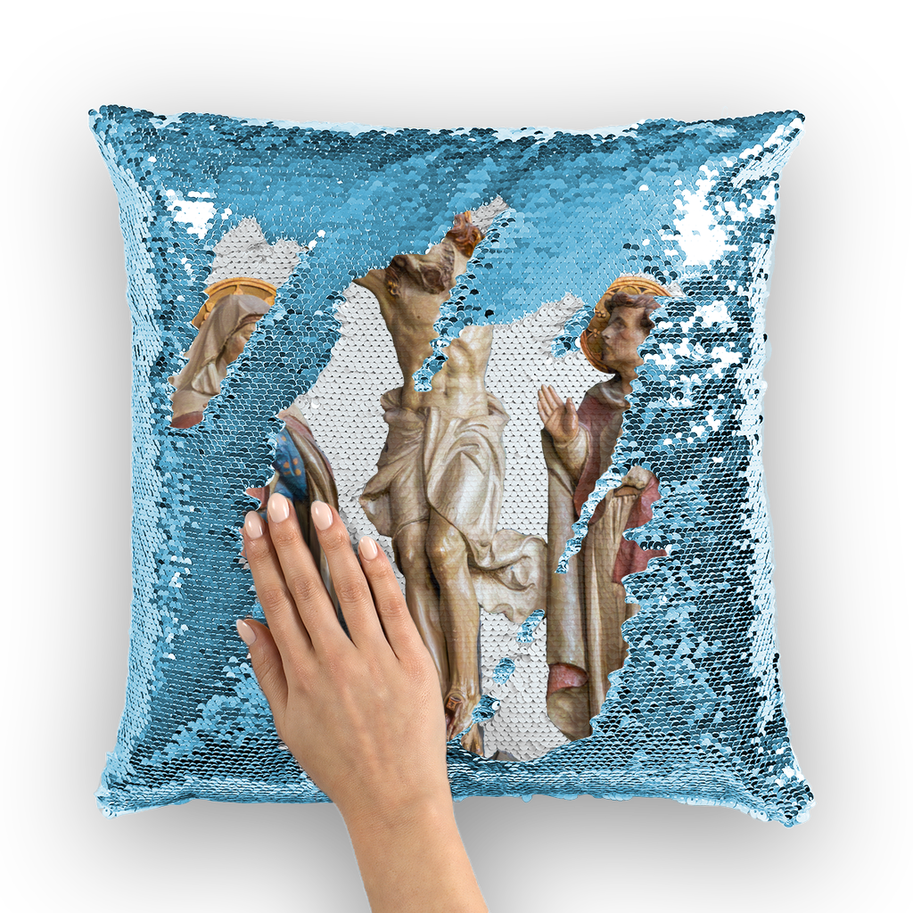 Crucifixion Scene Sequin Cushion Cover