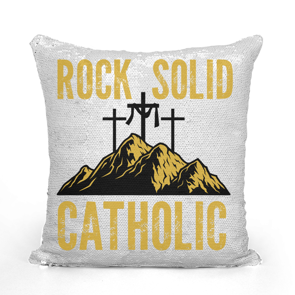 Rock Solid Catholic Sequin Cushion Cover