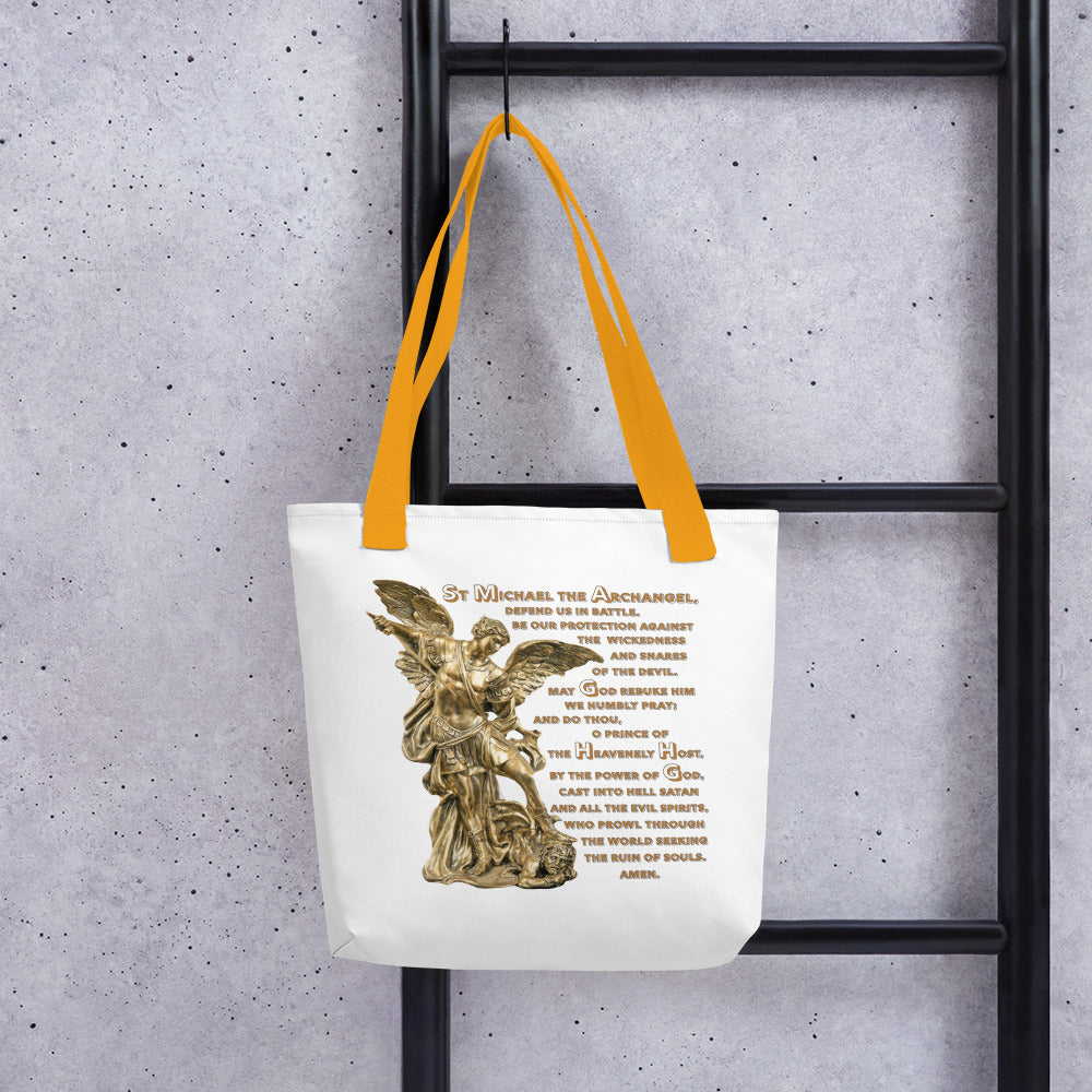 St Michael Archangel with Prayer Tote bag