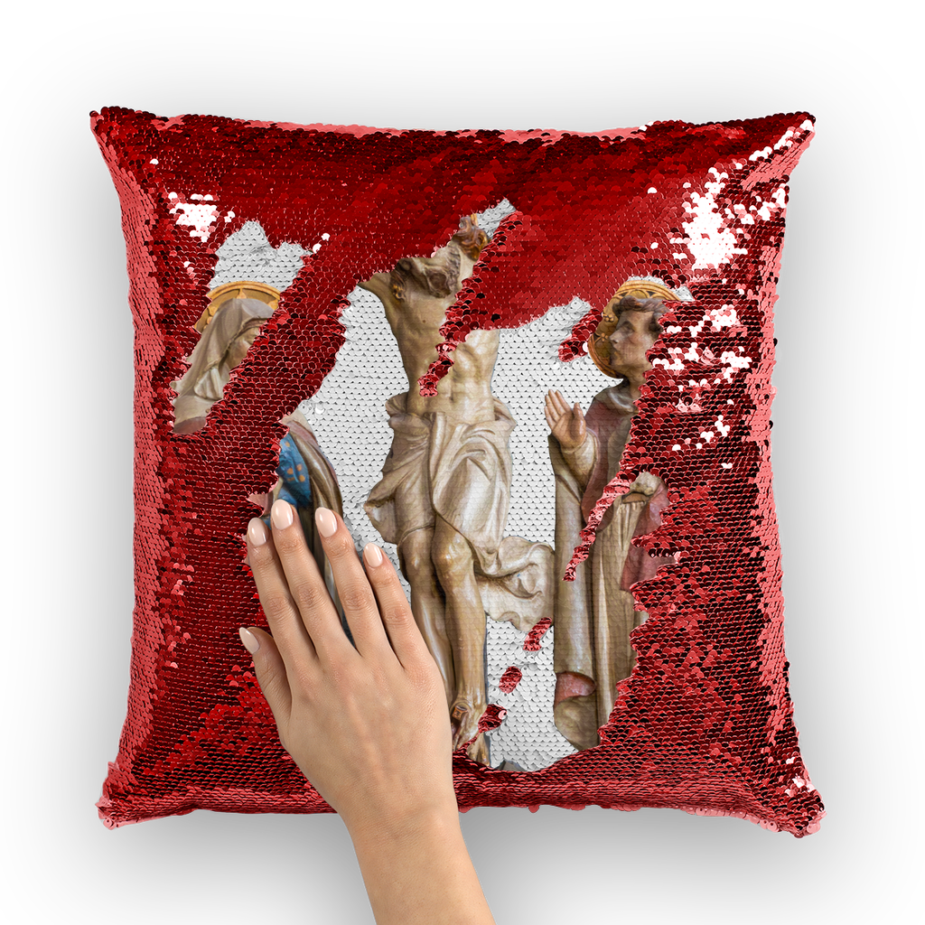 Crucifixion Scene Sequin Cushion Cover