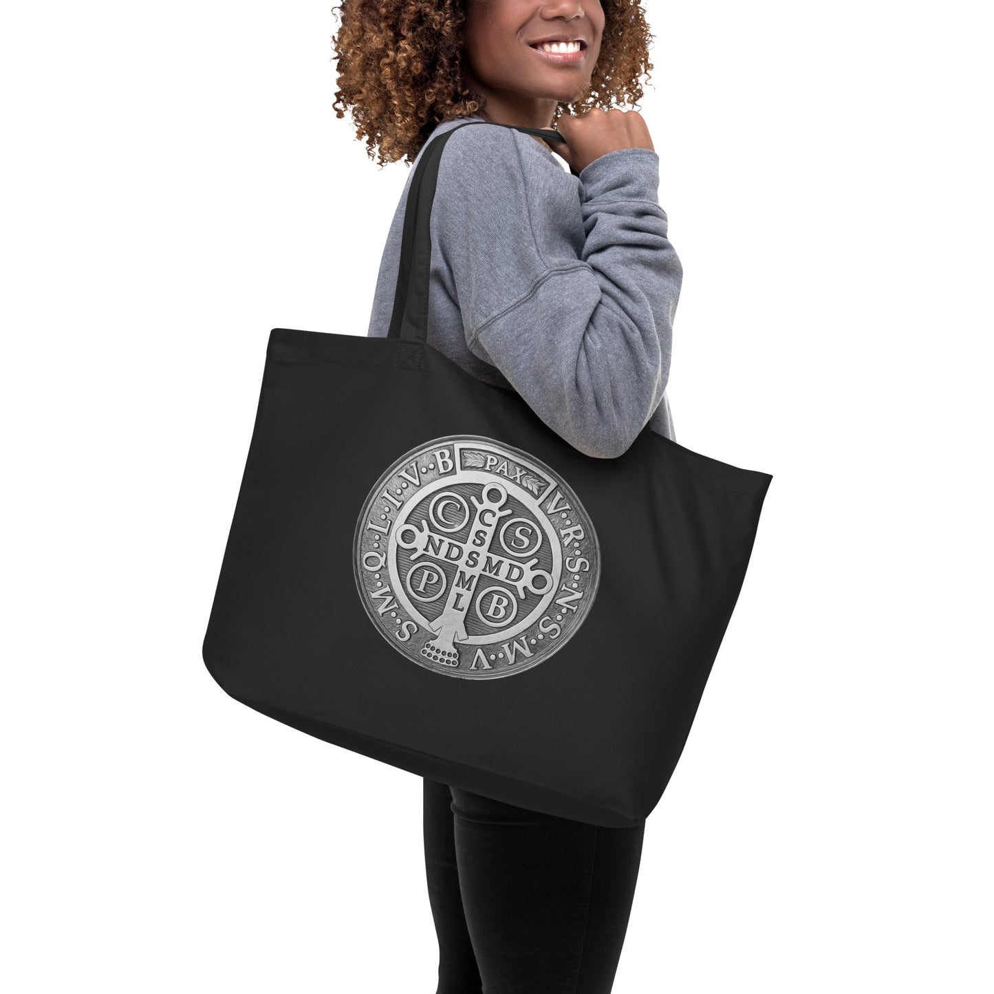 St Benedict Medal Large organic tote bag