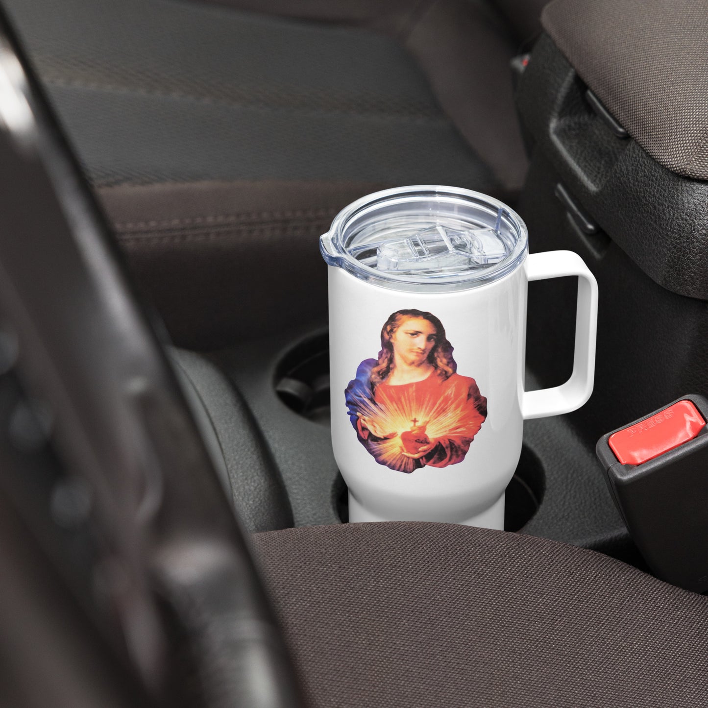 Sacred Heart of Jesus Travel mug with a handle