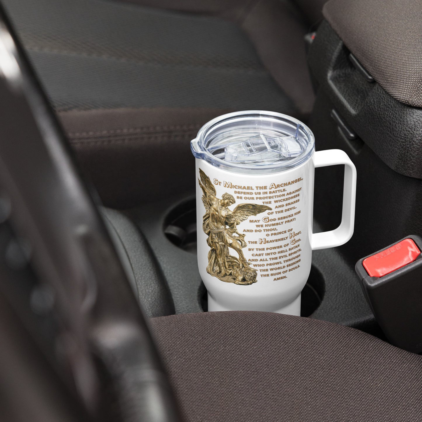 St Michael Archangel with Prayer Travel mug with a handle