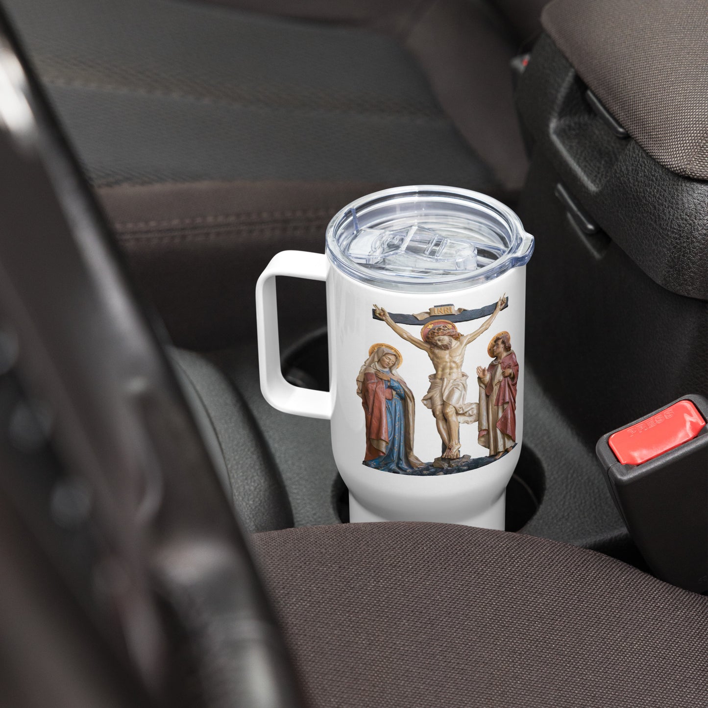 Crucifixion Scene Travel mug with a handle