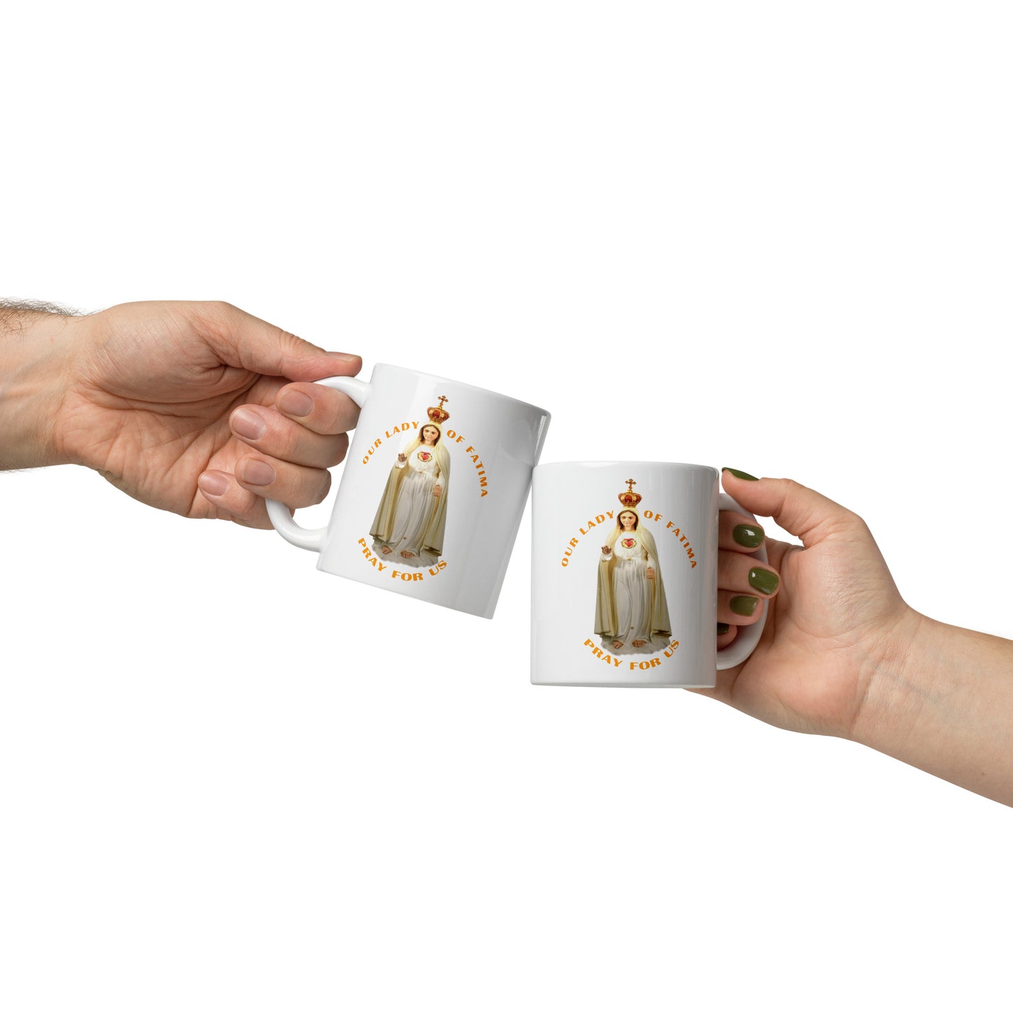 Our Lady of Fatima Pray for Us White glossy mug