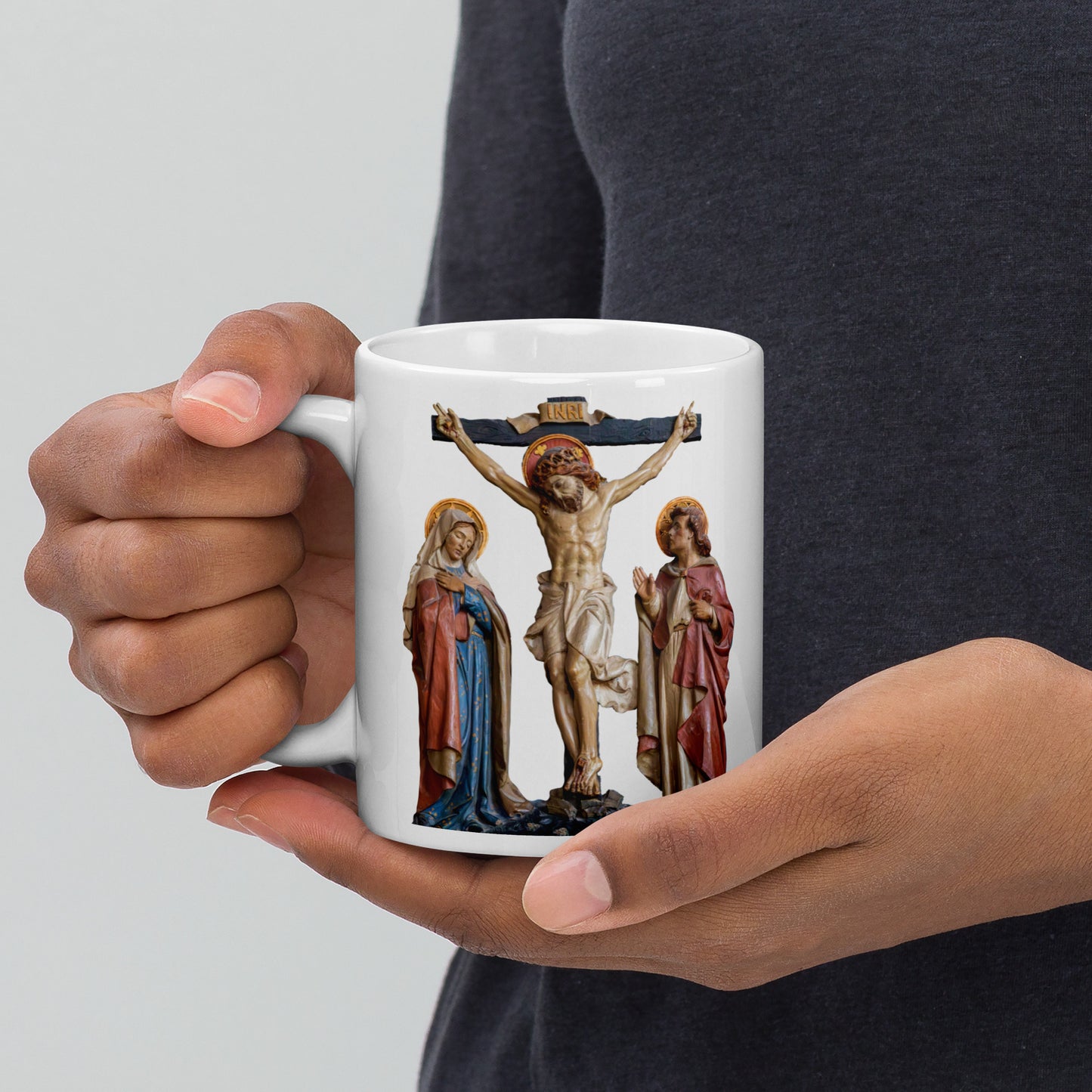 Crucifixion Scene White glossy mug