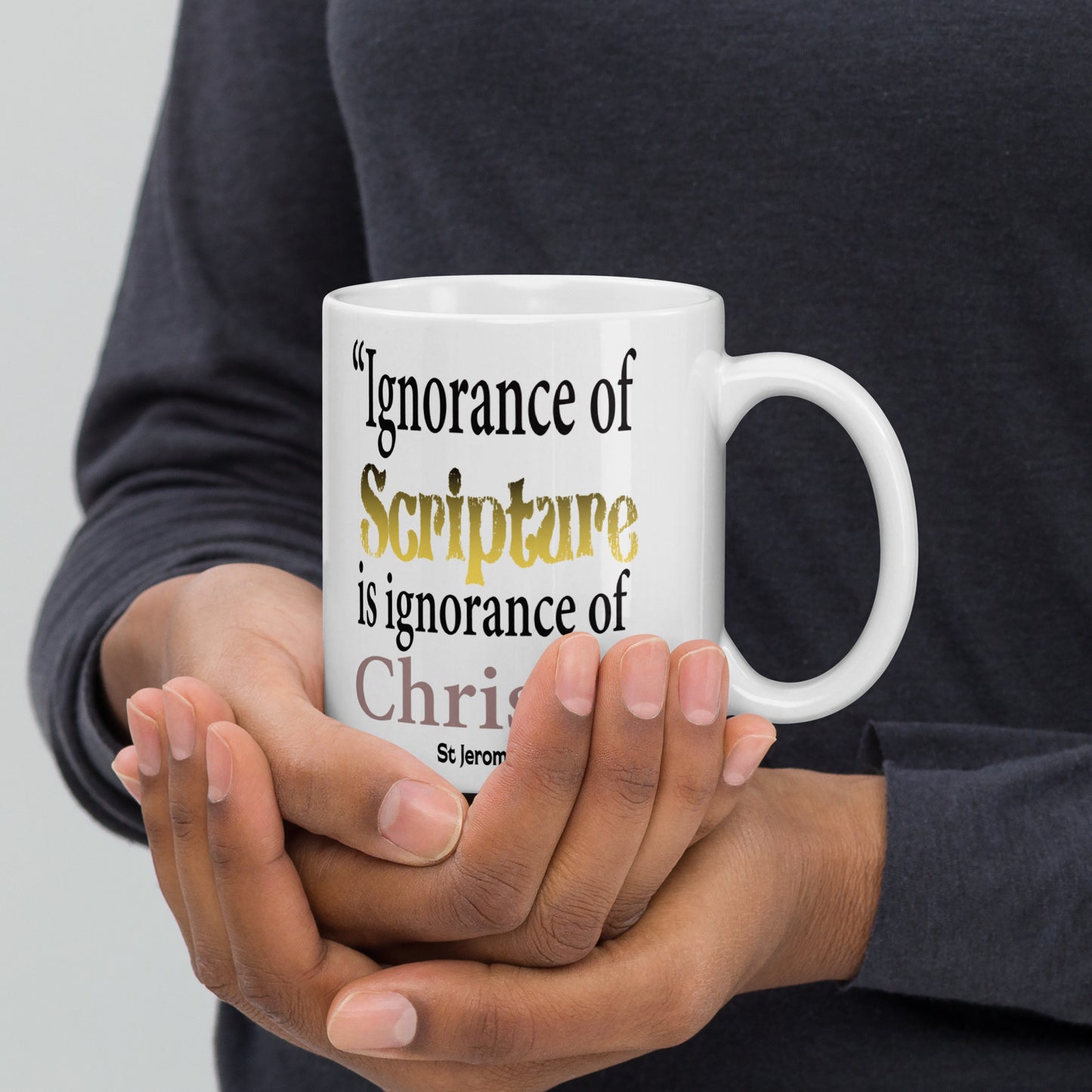 Ignorance of Scripture by St Jerome White glossy mug