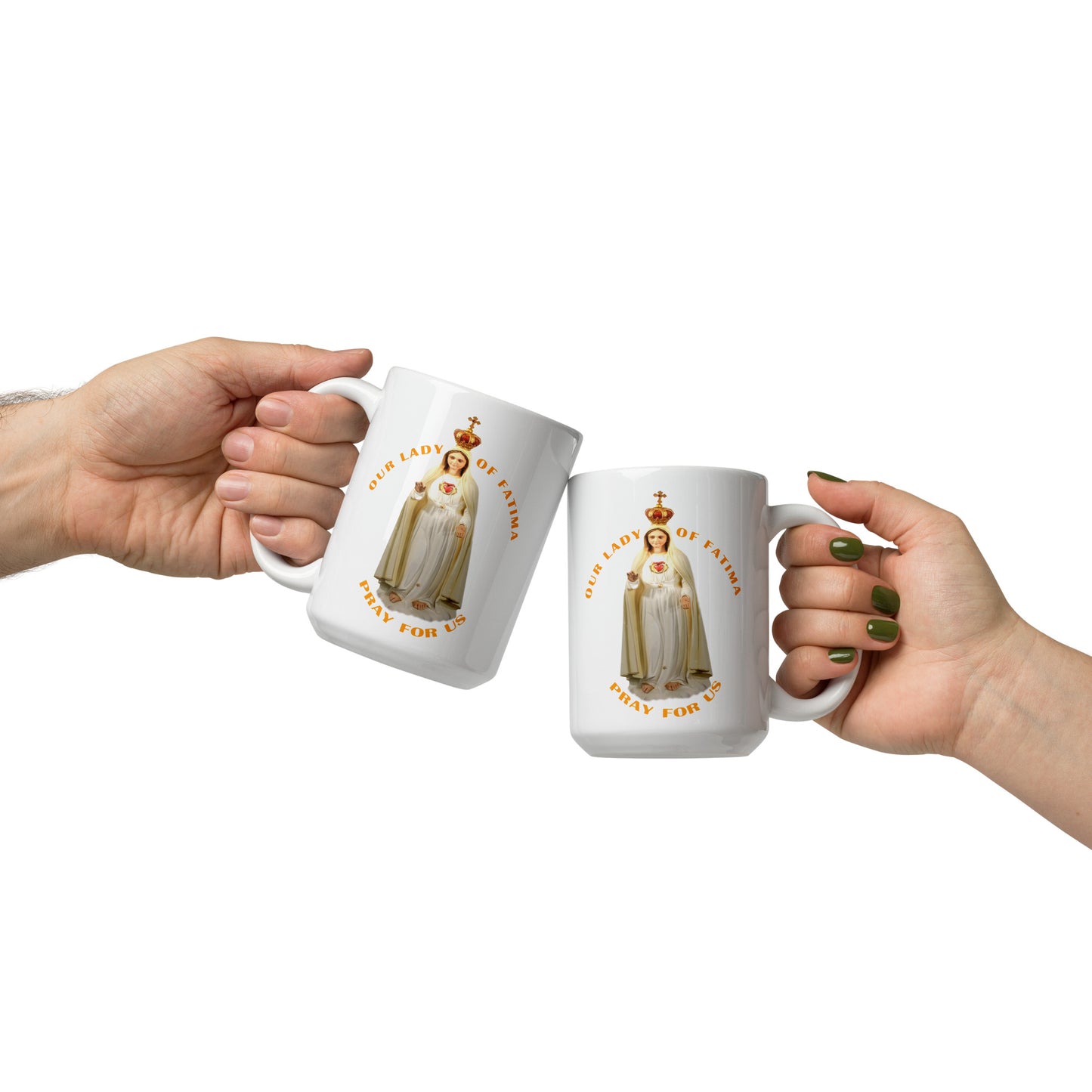 Our Lady of Fatima Pray for Us White glossy mug