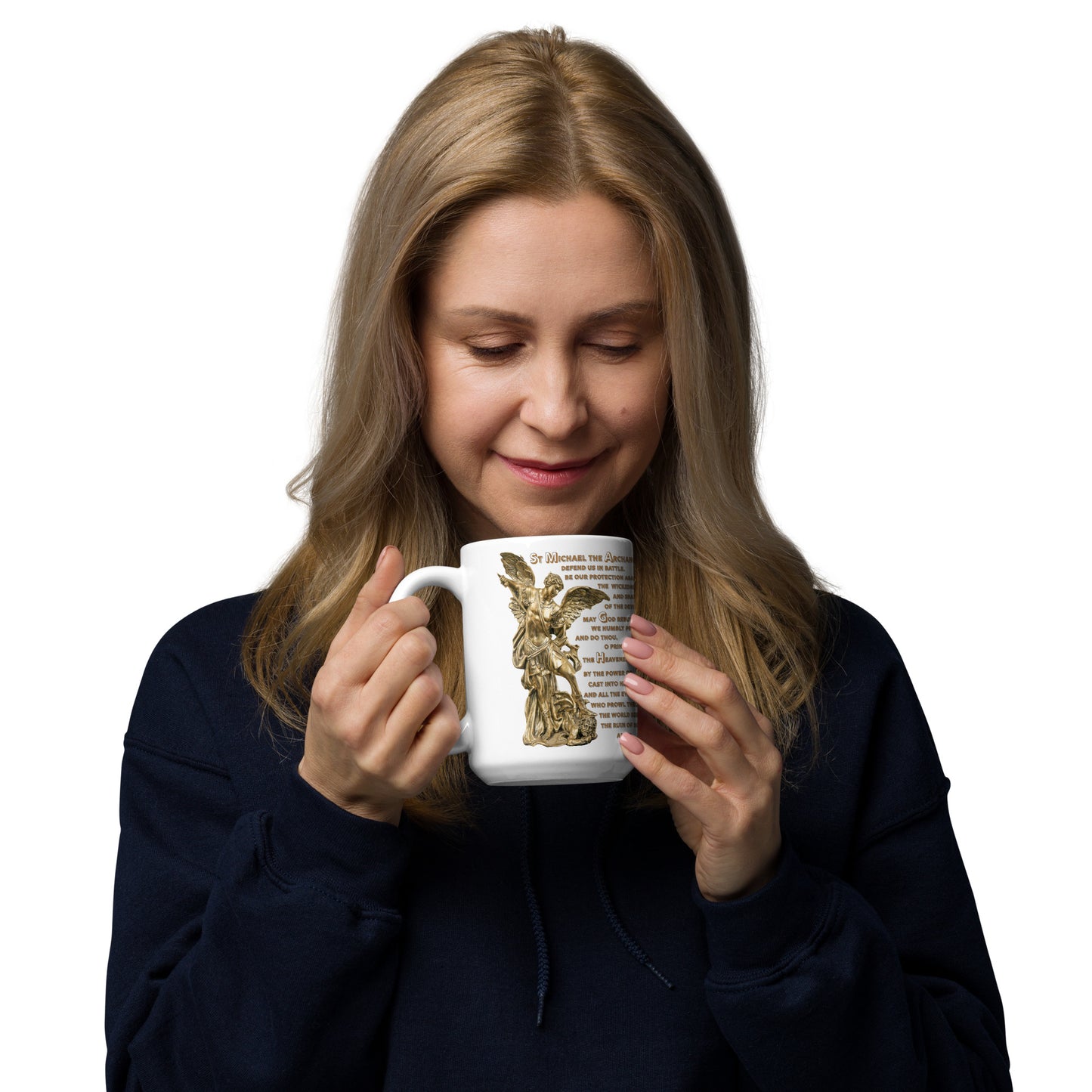 St Michael Archangel with Prayer White glossy mug