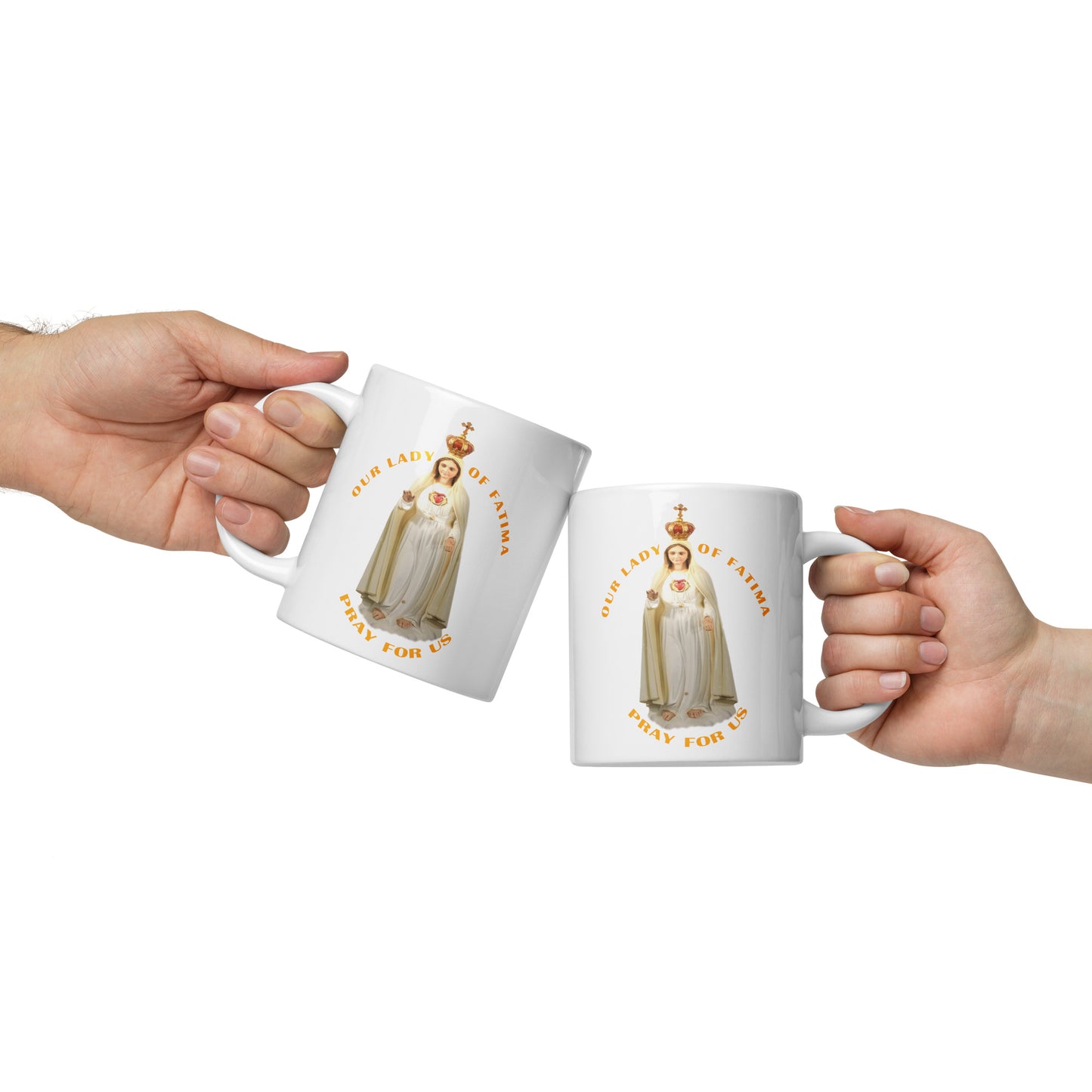Our Lady of Fatima Pray for Us White glossy mug