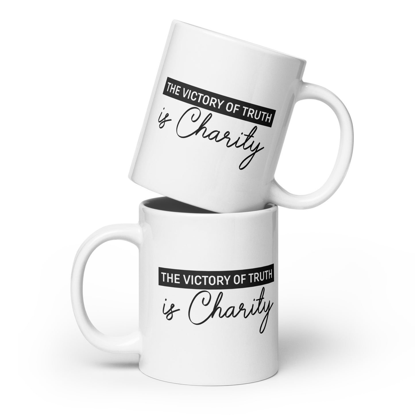 The Victory of Truth is Charity White glossy mug