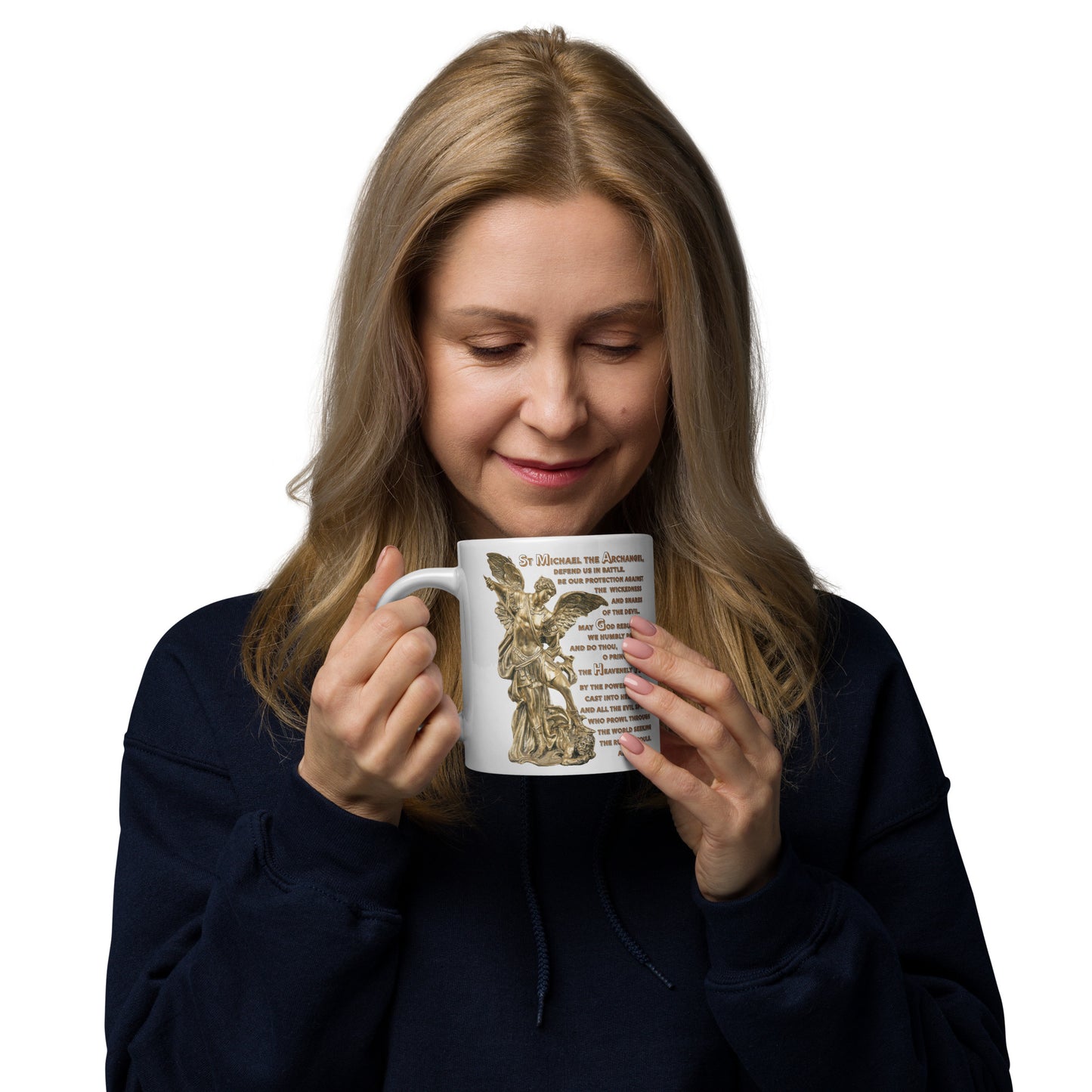 St Michael Archangel with Prayer White glossy mug
