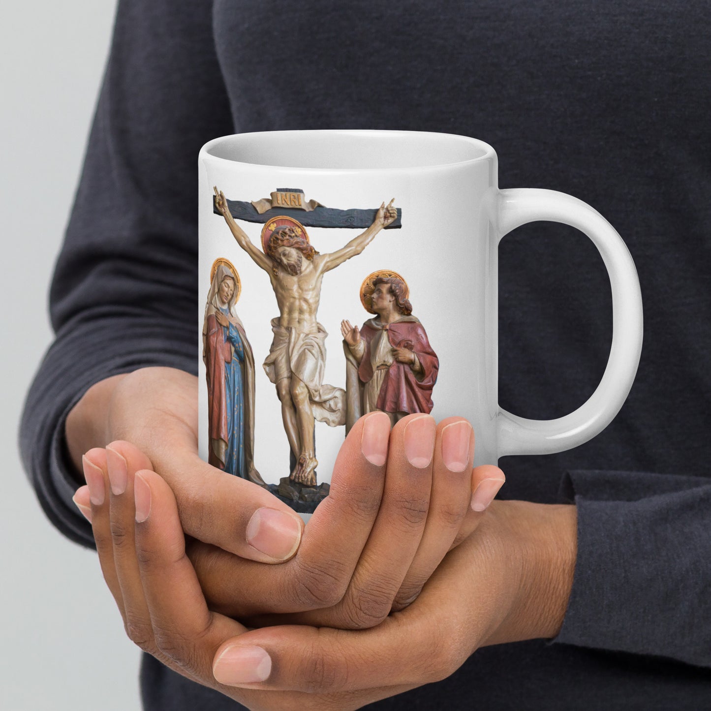 Crucifixion Scene White glossy mug