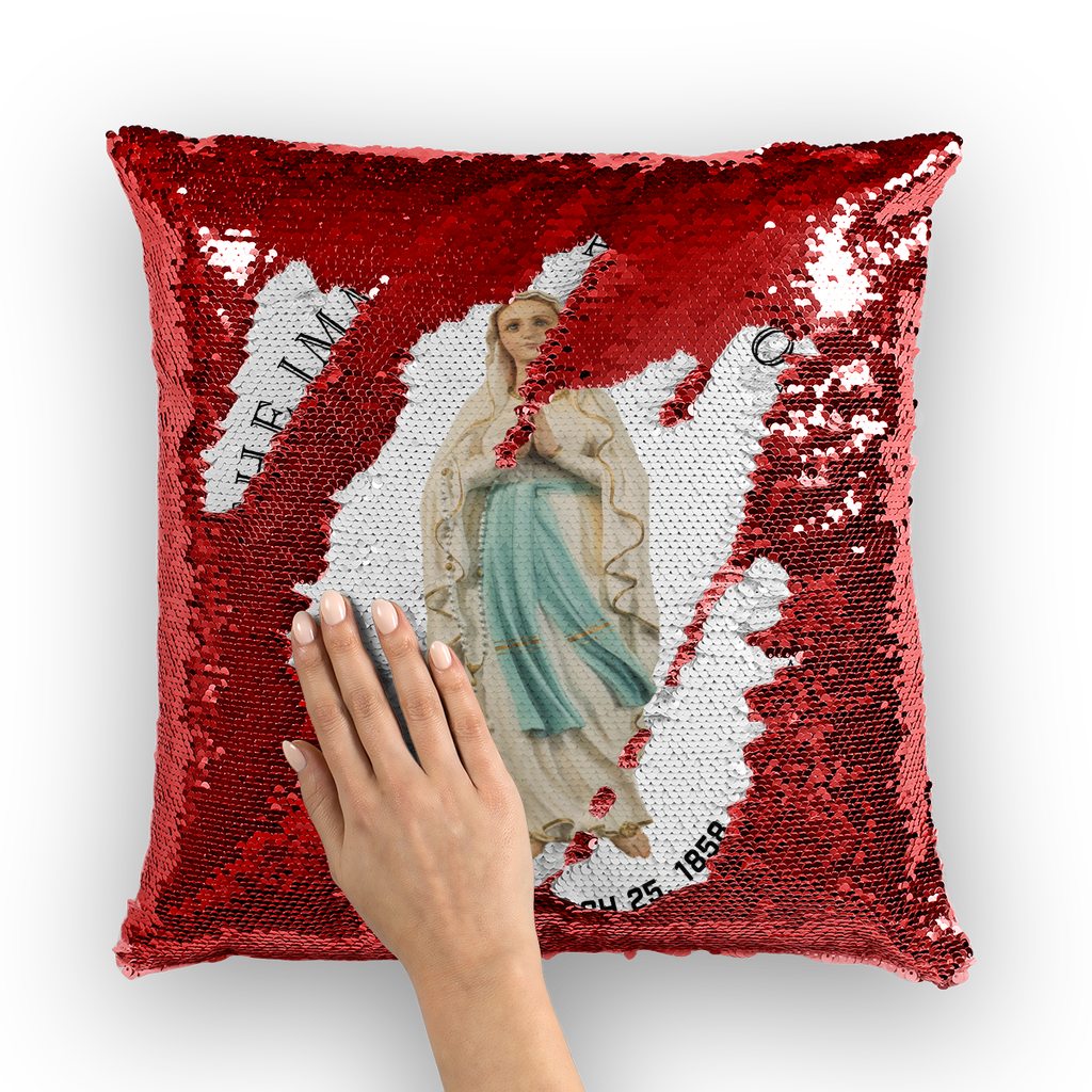 I Am the Immaculate Conception - Lourdes, France March 25, 1858 Sequin Cushion Cover