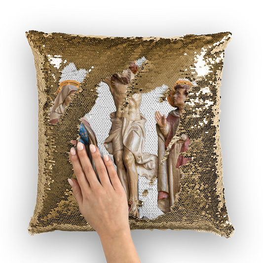 Crucifixion Scene Sequin Cushion Cover
