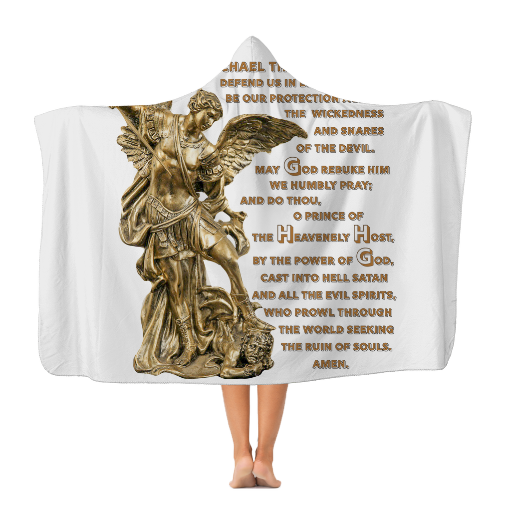 St Michael Archangel with Prayer Premium Adult Hooded Blanket