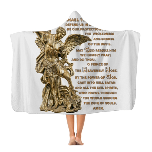 St Michael Archangel with Prayer Premium Adult Hooded Blanket