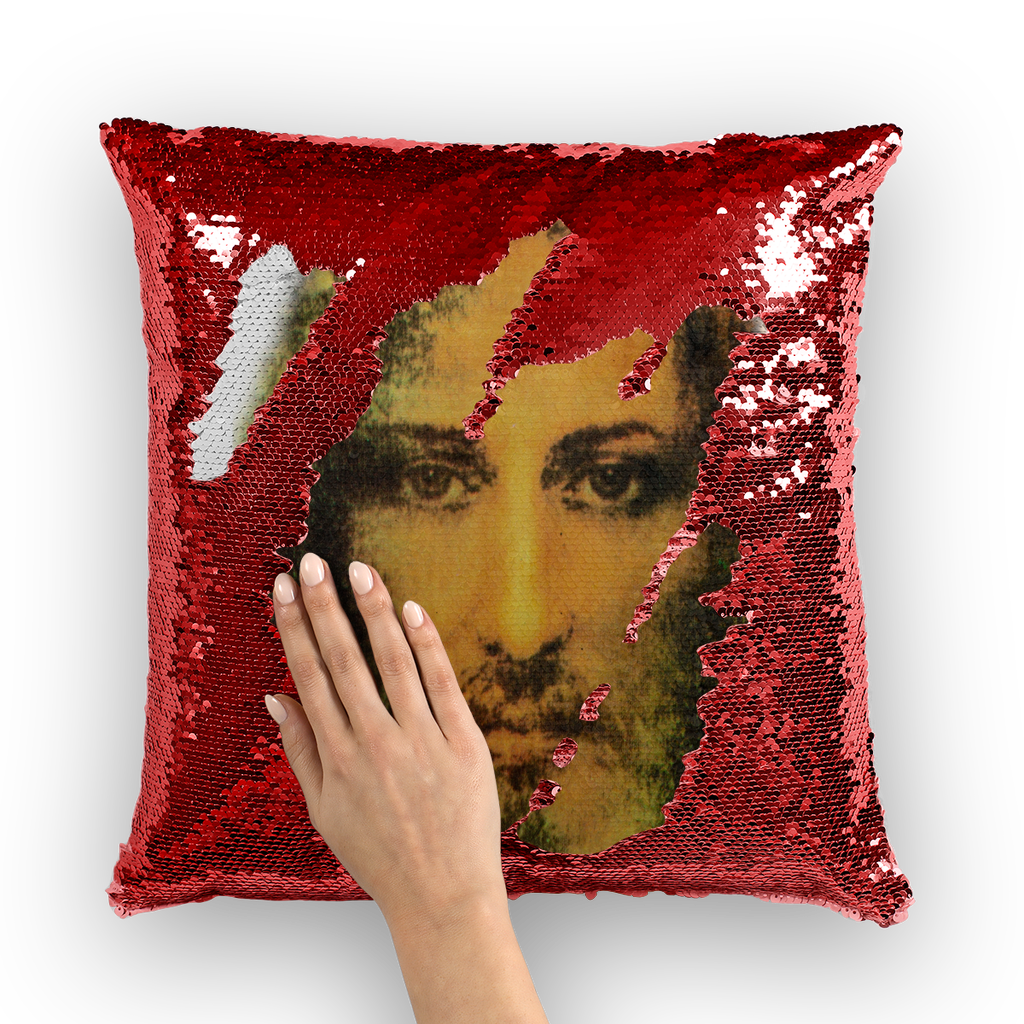 Face of Jesus Sequin Cushion Cover