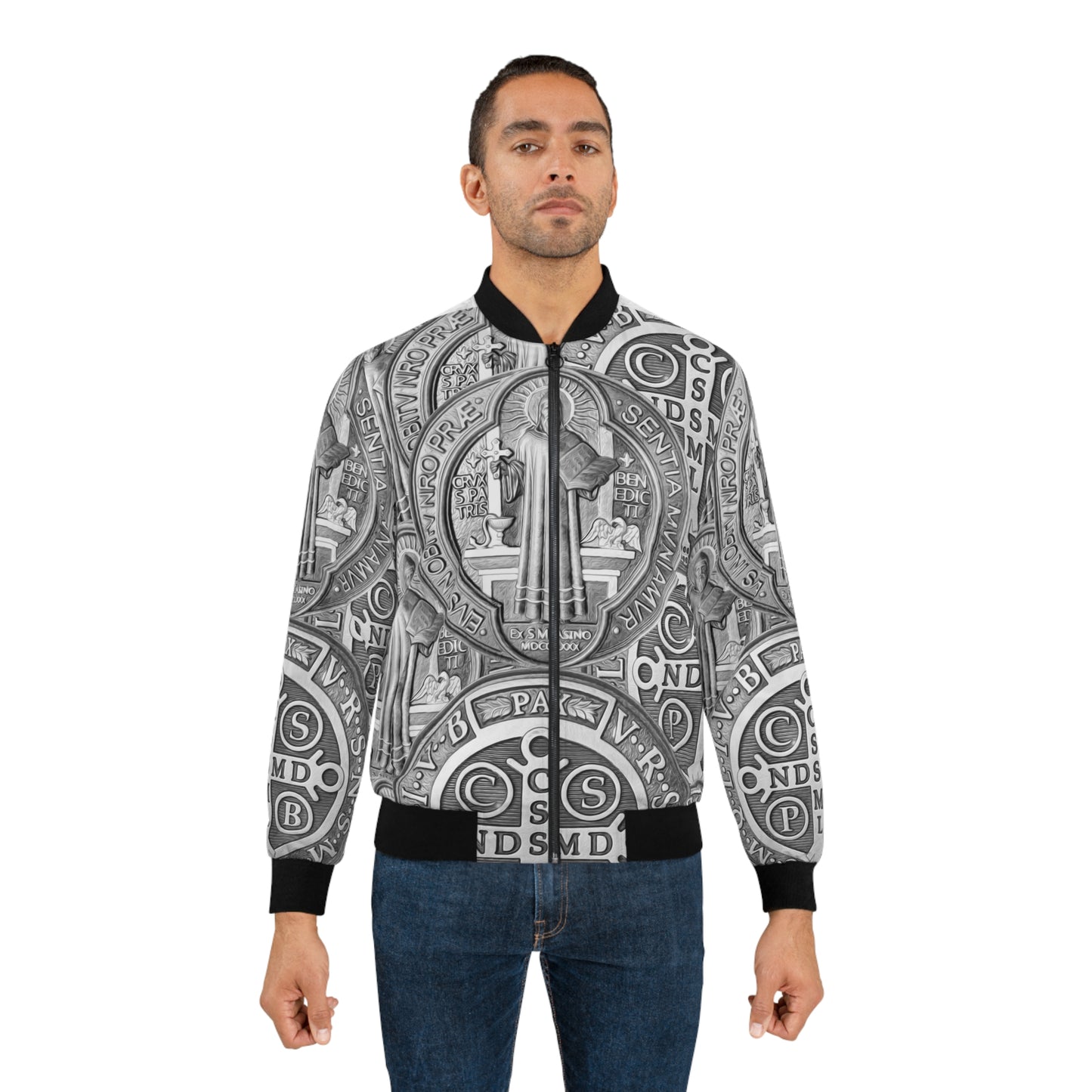 St Benedict Medal Men's Bomber Jacket (AOP)