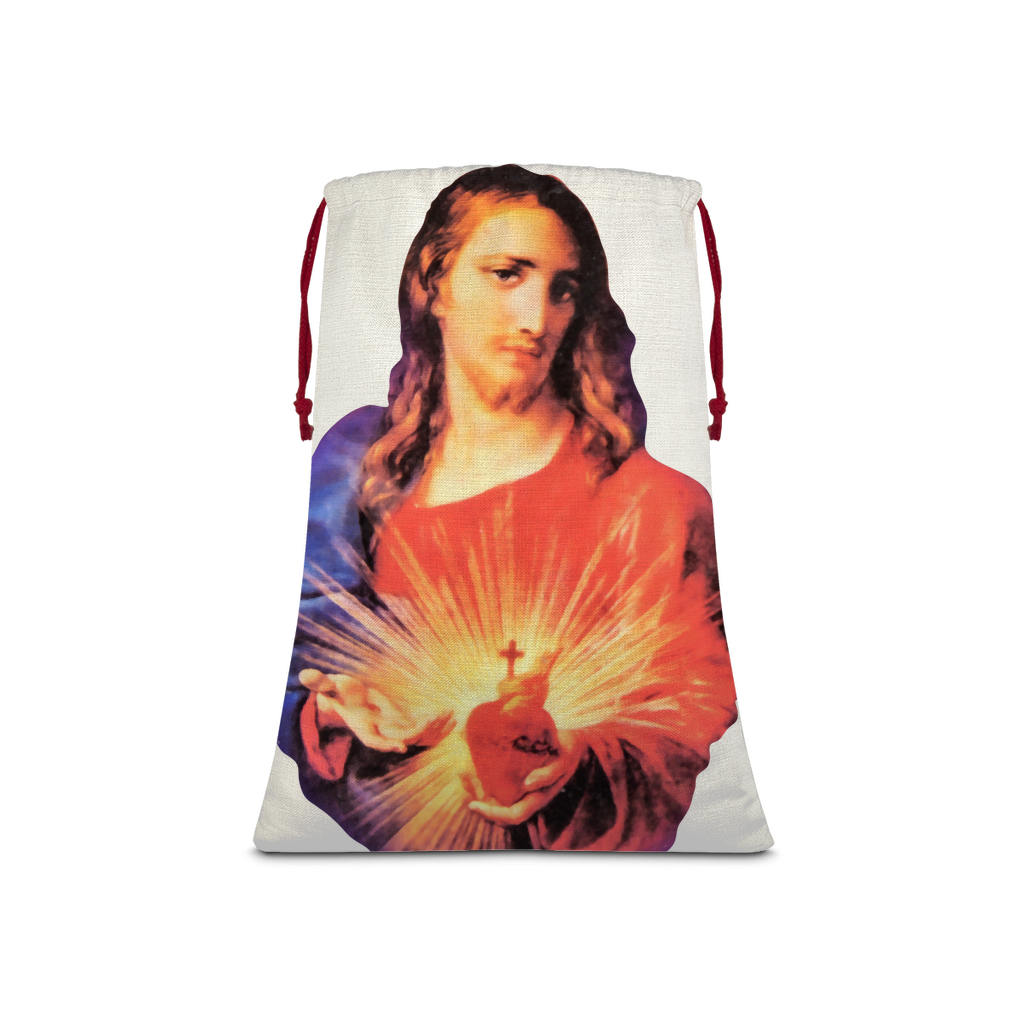 Immaculate Heart of Mary / Sacred Heart of Jesus Linen Drawstring Sack