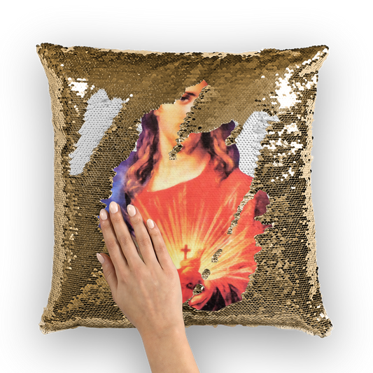 Sacred Heart of Jesus Sequin Cushion Cover