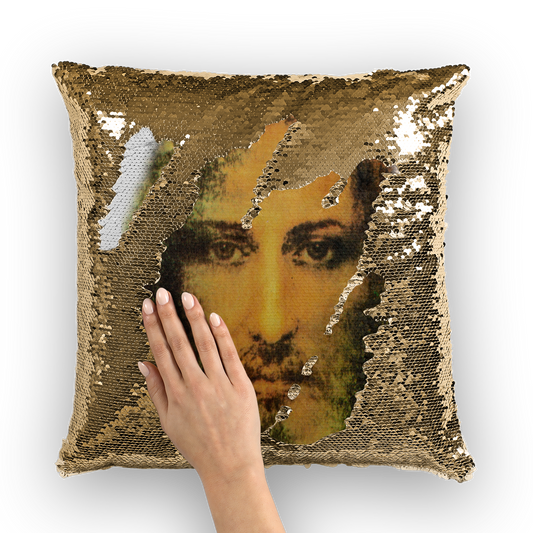 Face of Jesus Sequin Cushion Cover