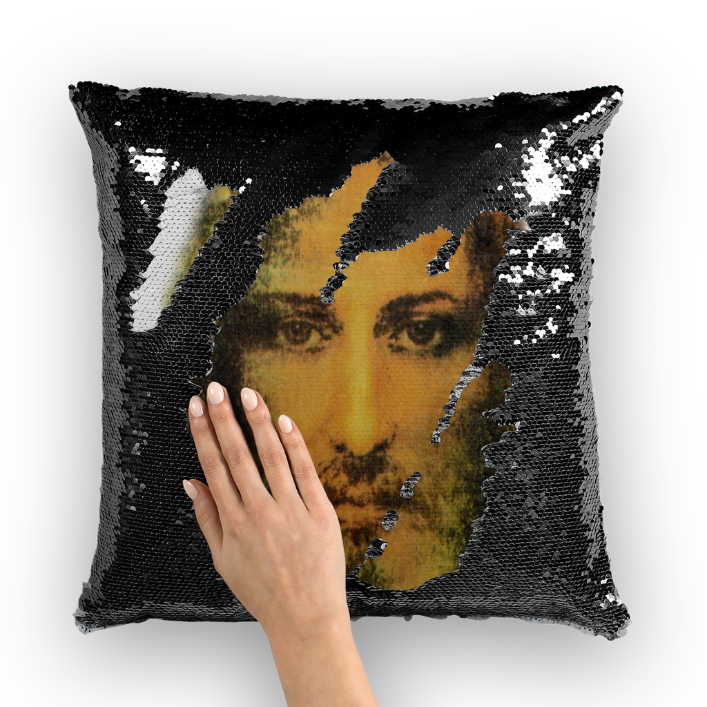 Face of Jesus Sequin Cushion Cover