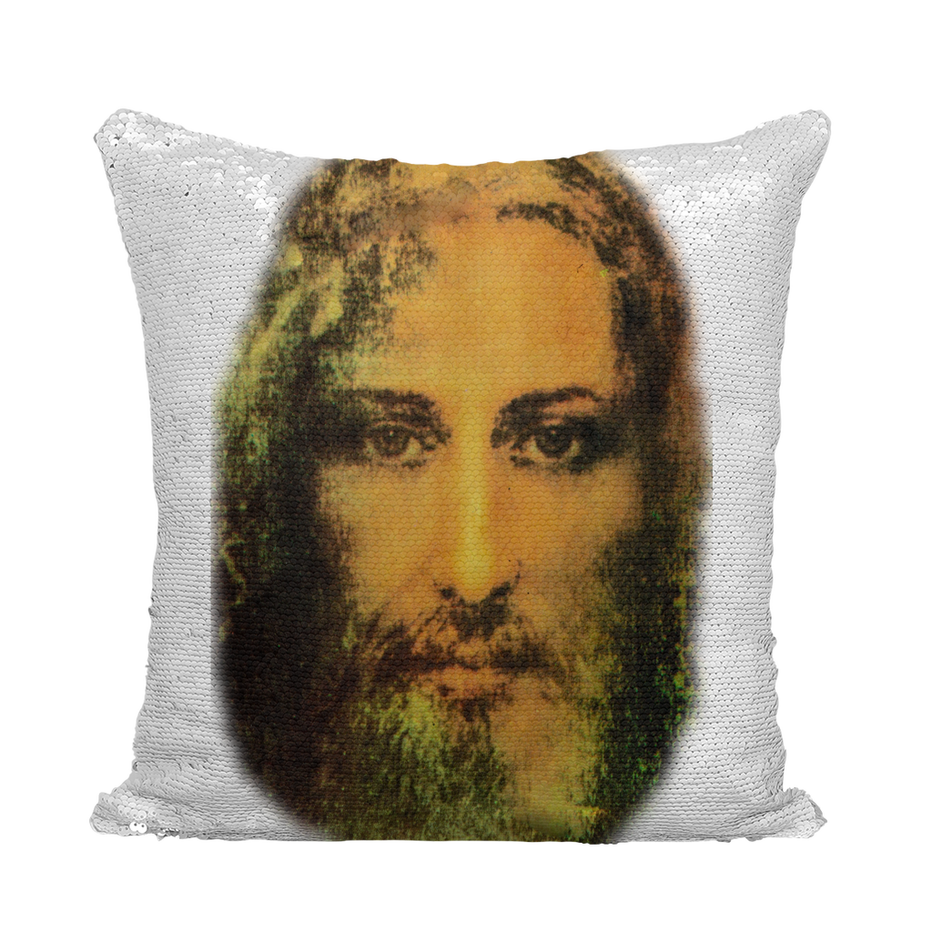 Face of Jesus Sequin Cushion Cover