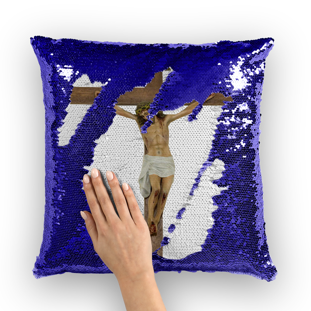 Jesus Crucified Sequin Cushion Cover