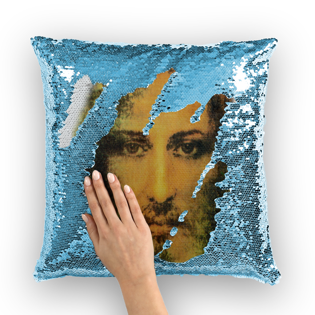 Face of Jesus Sequin Cushion Cover