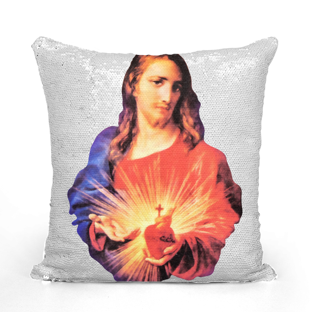 Sacred Heart of Jesus Sequin Cushion Cover