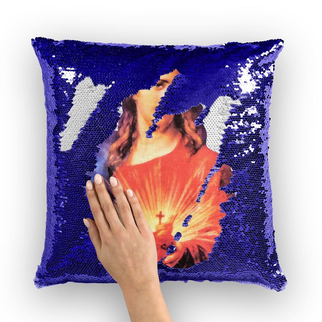 Sacred Heart of Jesus Sequin Cushion Cover