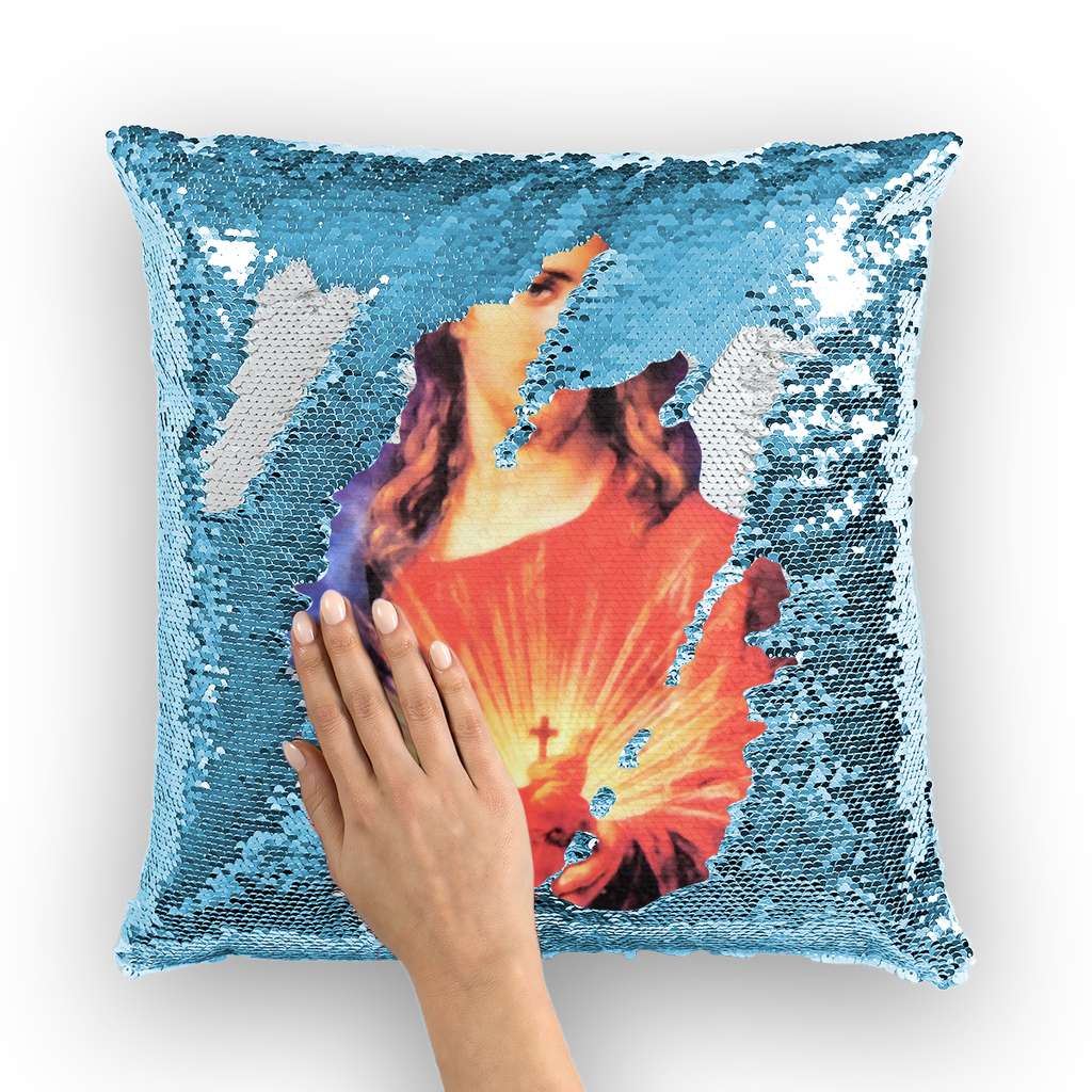 Sacred Heart of Jesus Sequin Cushion Cover