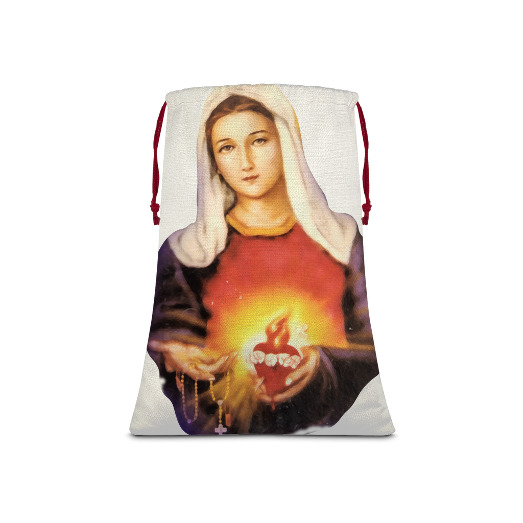 Immaculate Heart of Mary / Sacred Heart of Jesus Linen Drawstring Sack