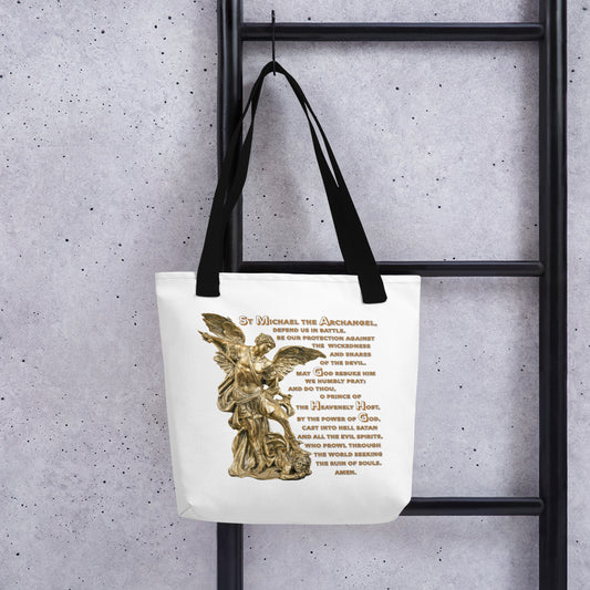 St Michael Archangel with Prayer Tote bag