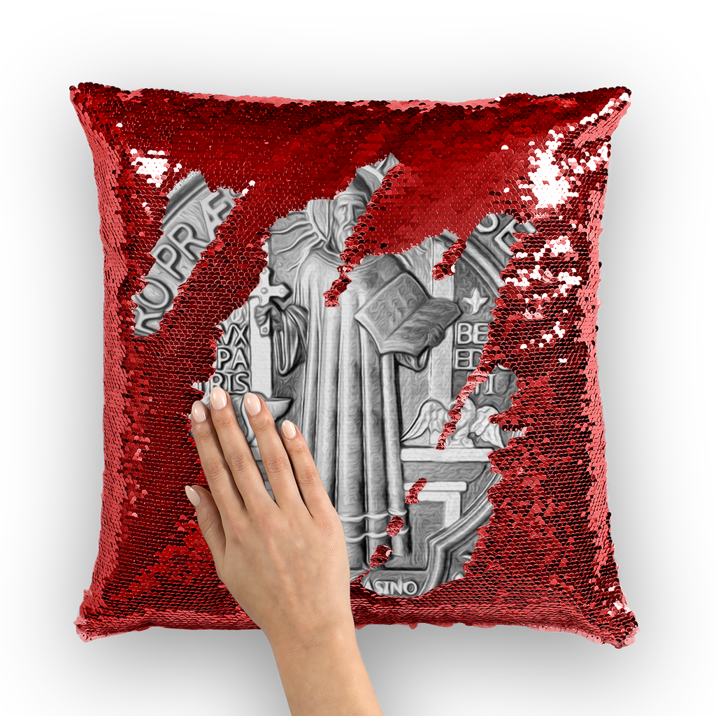 St Benedict Medal Sequin Cushion Cover