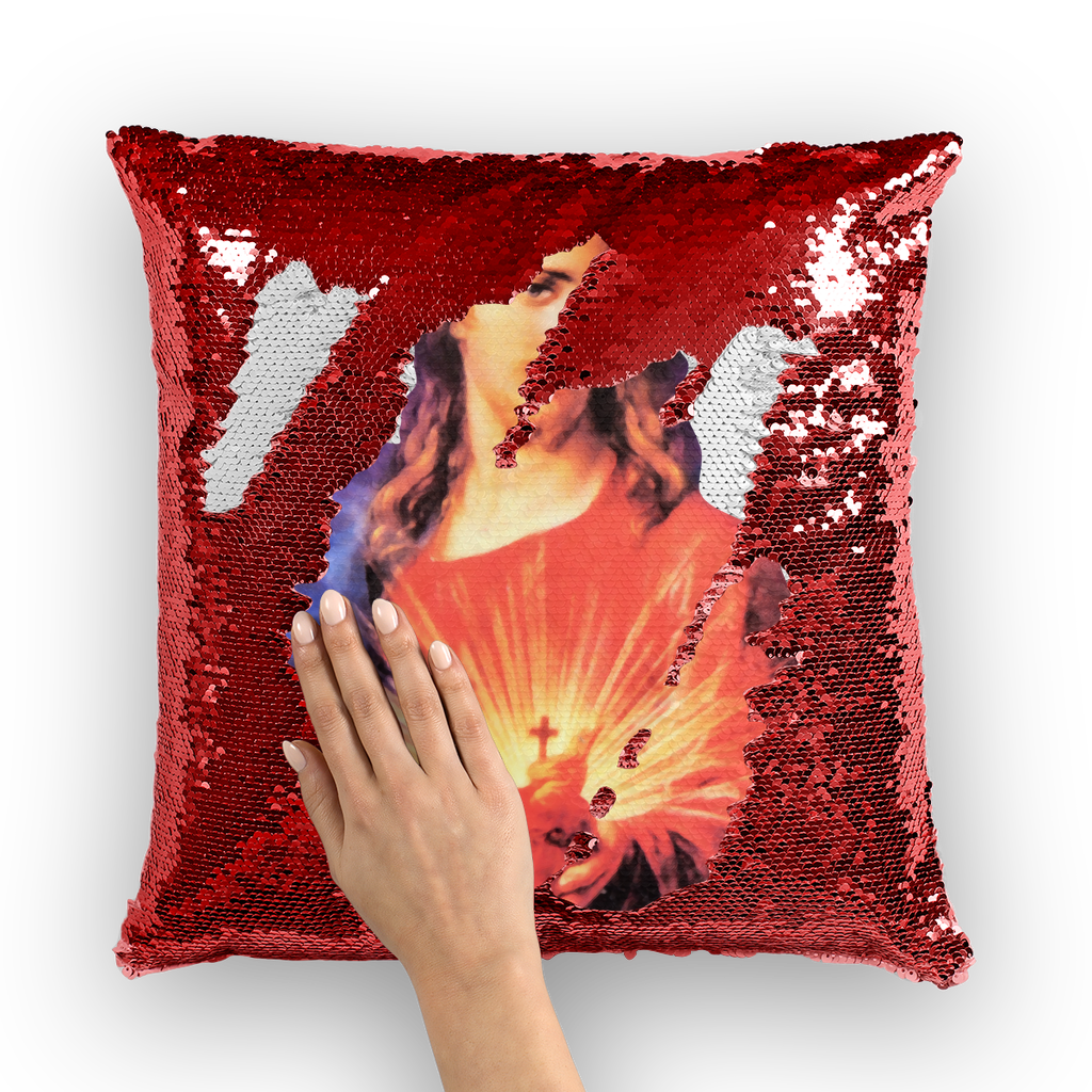 Sacred Heart of Jesus Sequin Cushion Cover